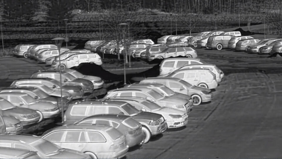 Thermal image of parking lot.